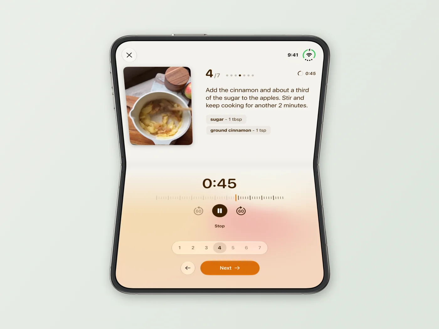 Eline's Table Cooking Mode on iPhone Duo in the seated position